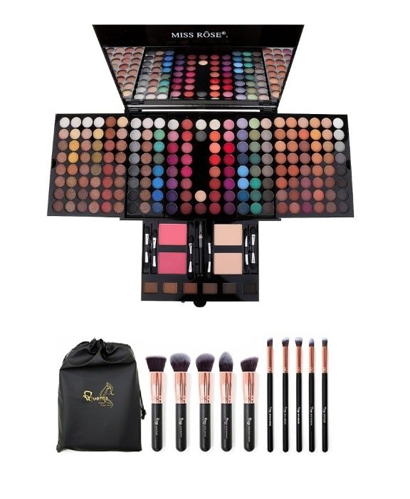 Kit Make Up: Trusa 190 nuante Miss Rose si set 10 pensule machiaj