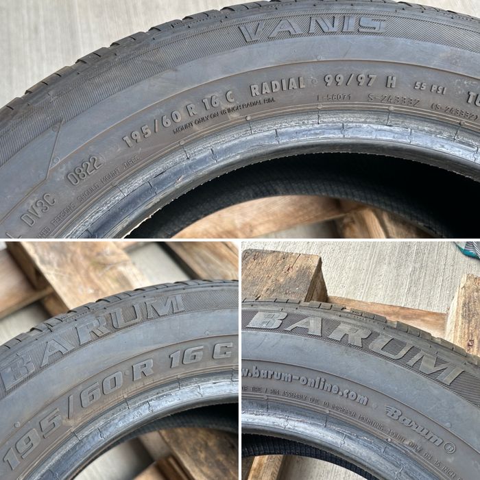 4бр. Отлични Летни Гуми 195/60R/16C -BARUM- DOT:0822- 8,3мм + 7,3мм