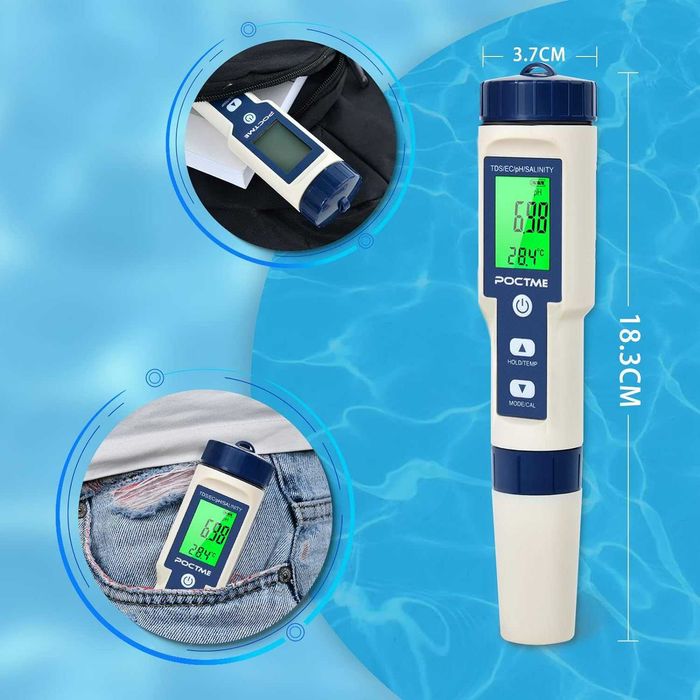 Poctme  5 в 1 тестер за вода -  pH/TDS/EC/Соленост/Температура