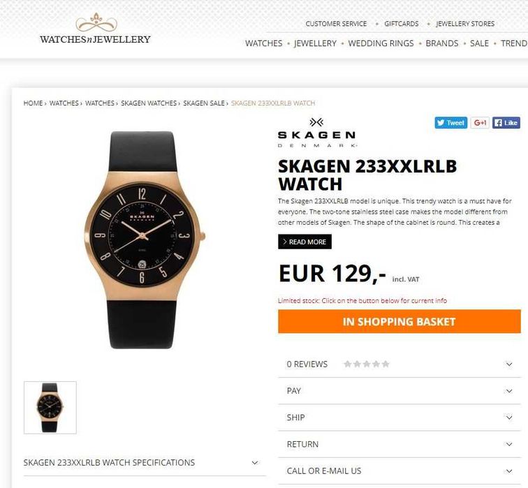 Ceas Elegant Editie Limitata Skagen 23XXLRLB Ultra-Slim Nou In Cutie
