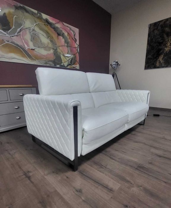 Бял кожен комплект дивани тройка и двойка с релакс механизъм