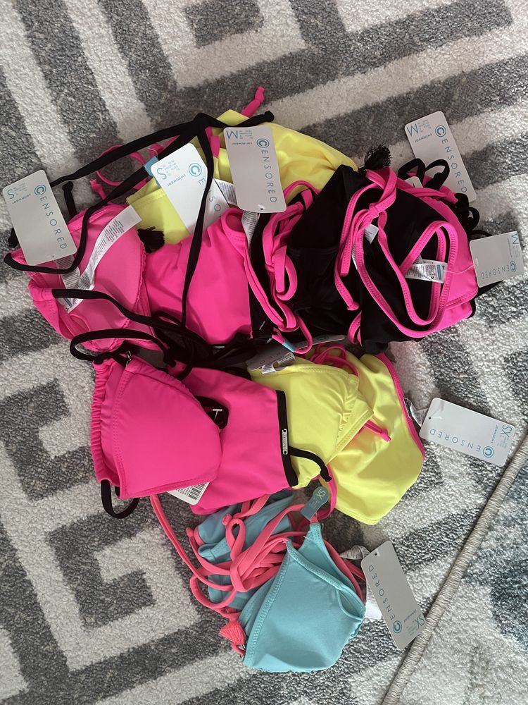 Costum baie XS,S,M,sutien triunghi cu bureti,negru,alb,roz,galben,bleo