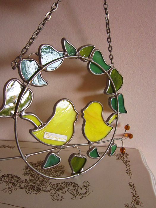 cadou rar Suncatcher Păsărele sticla vitralii  stil Tiffany Art Deco