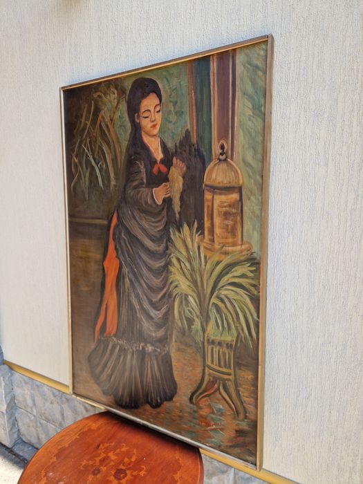 Уникална огромна антикварна майсторска авторска картина масло платно