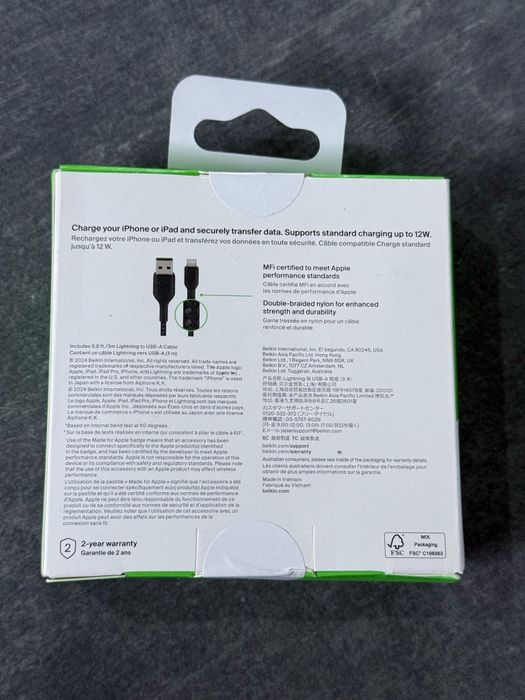 Cablu iPhone Belkin BOOST CHARGE USB-A catre Lightning, de 3 metri