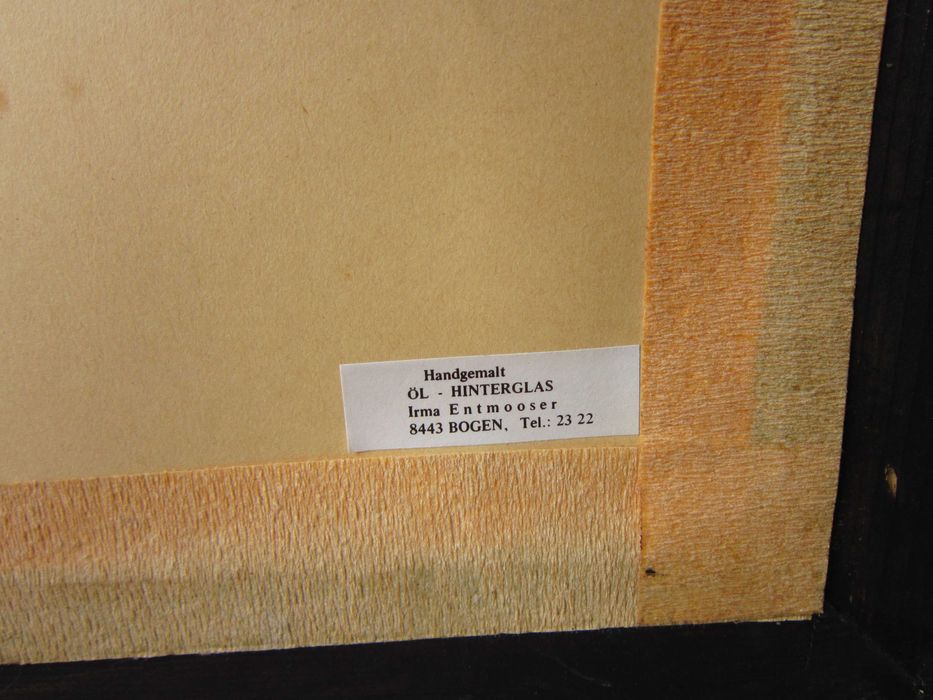 Craciun cadou rar Biserica si moară la apus semnat pictura sticla