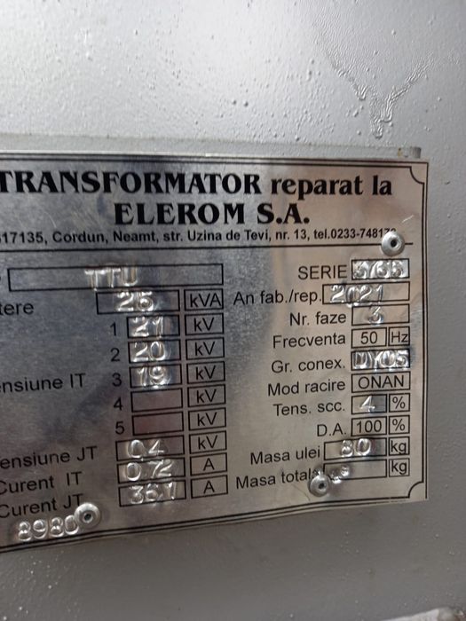 Vând transformator 25 kva