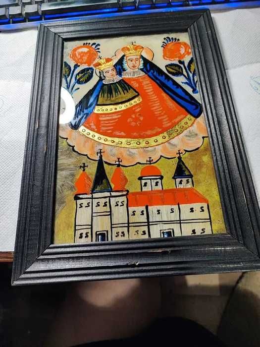 Lot vintage de 6 icoane pe sticla