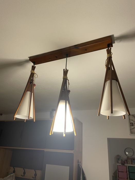 Lustra lemn cu abajur 3 becuri + lustra cu 1 bec