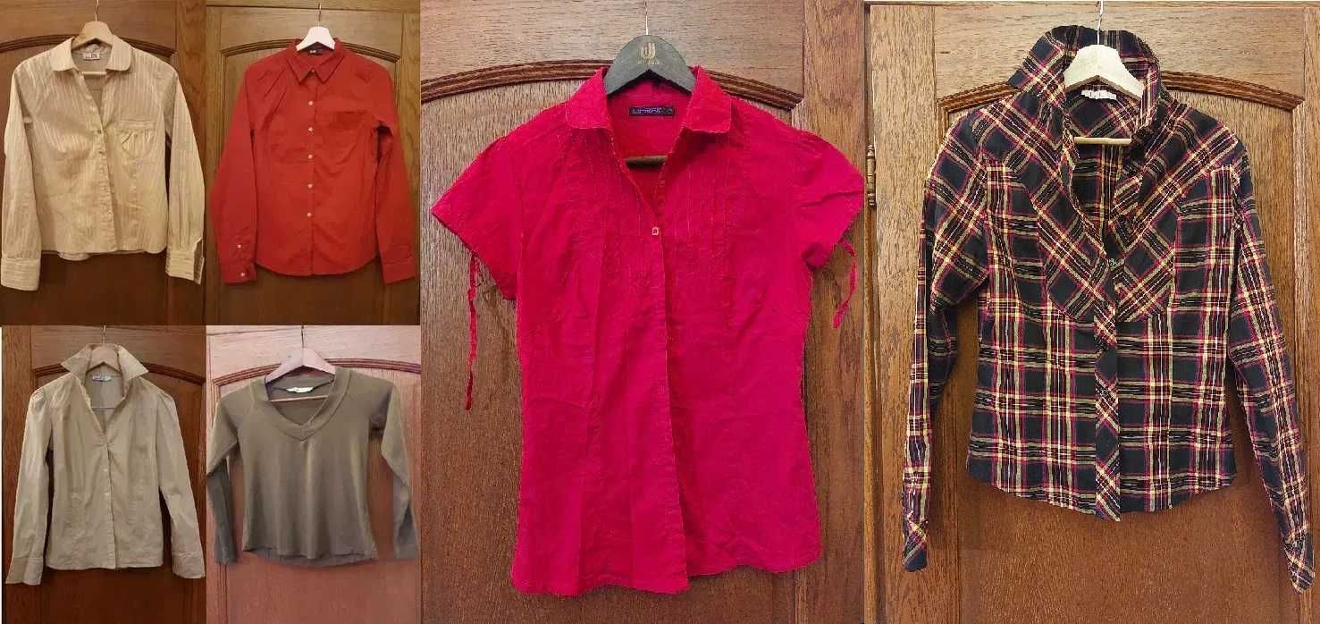 4 camasi+bluza dama M bumbac 100%, rosie/2 bej/maro, nepurtate, bune