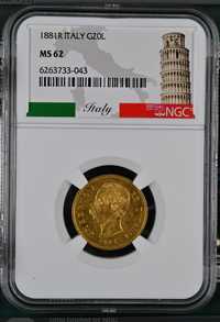 Златна Монета 20 Италиански Лири NGC MS62