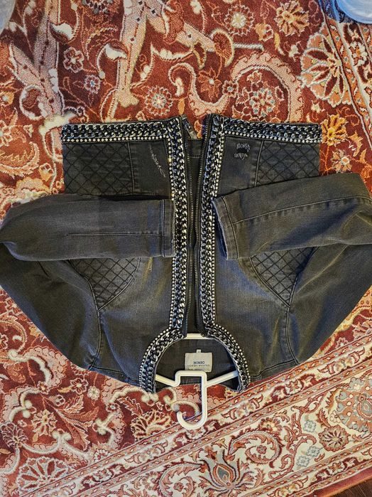 Тъмно сиво ефектно дънкено яке - размер XS