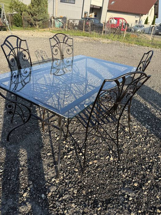 masa si scaune din fier forjat clasic 170 x 100