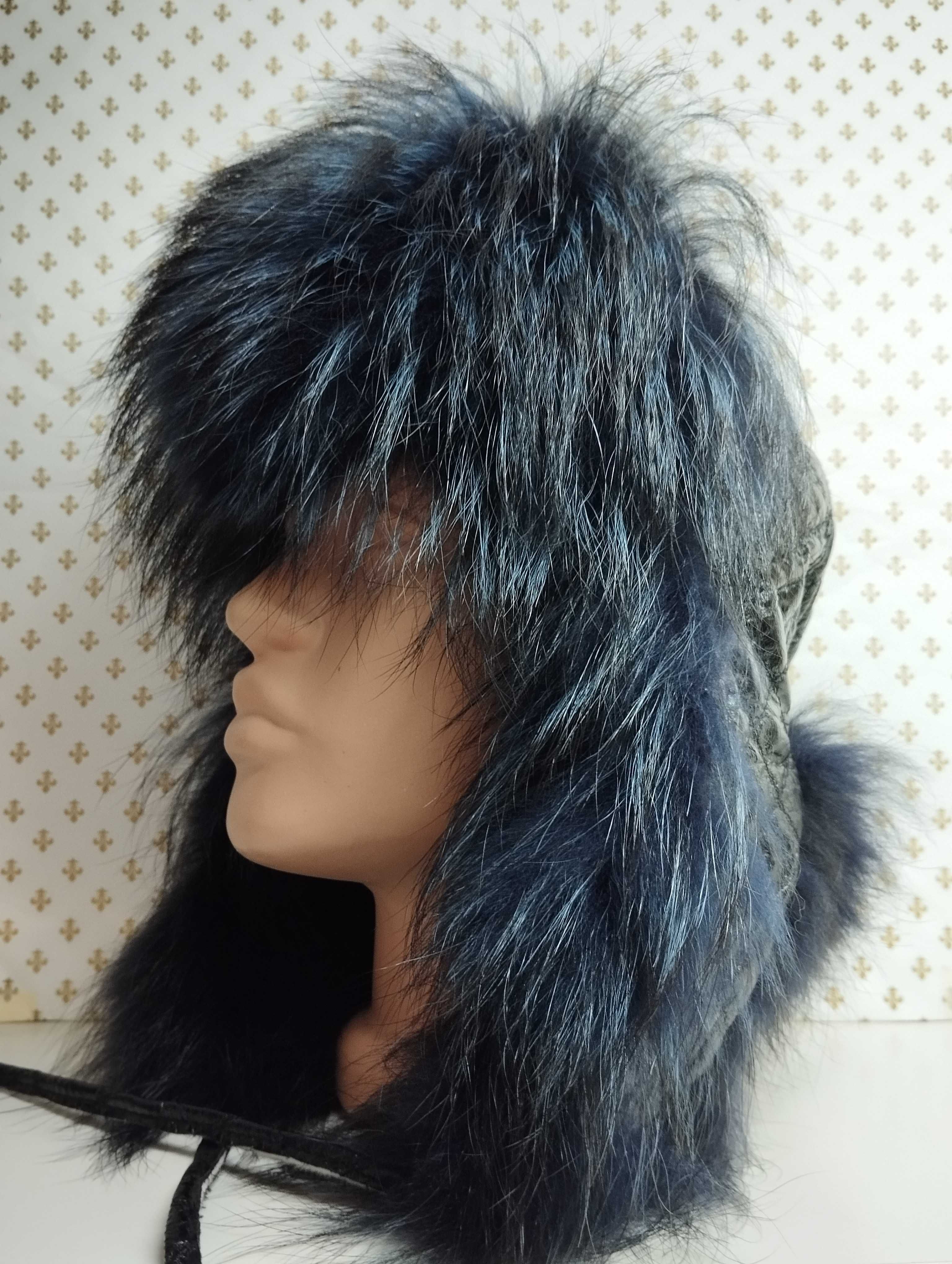 Дамска шапка ушанка Лисица във тъмно син цвят