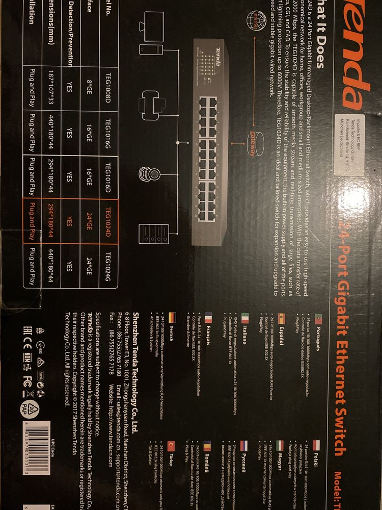 Switch Desktop Tenda TEG1024D, 24Porturi 10/100/1000Mbps