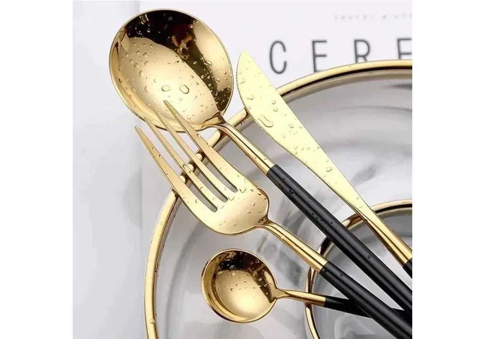 Set 24 Tacamuri Aurii Royal Gold, 6 Persoane, Inox Premium