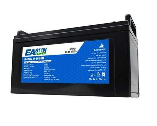 Baterie Easun LiFePO4, capacitate 100 Ah, protectie IP65, 24 V-100 Ah