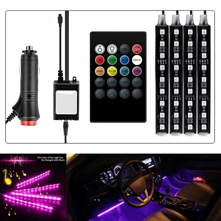 LED подсветка салона автомобиля, машины, RGB освещение, светомузыка