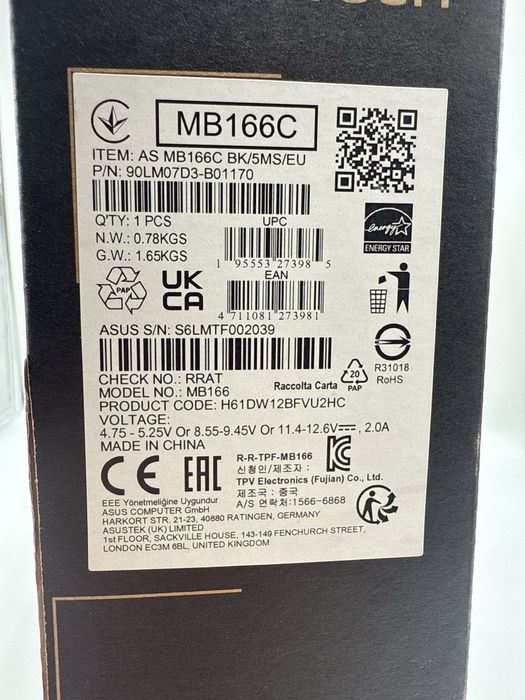 Monitor portabil LED IPS ASUS ZenScreen MB166C Sigilat G