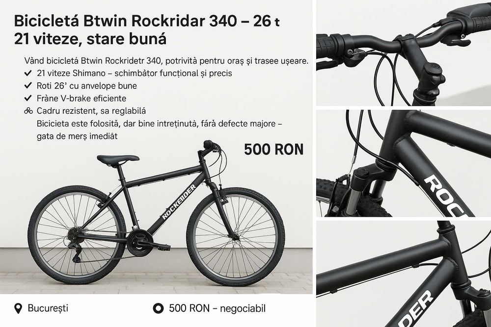 Bicicleta MTB BTwin 340 aluminiu, cadru XL
