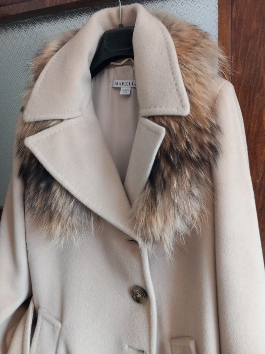 Палто Марела, Италия – вълна колекция есен–зима с кожена, лисица яка