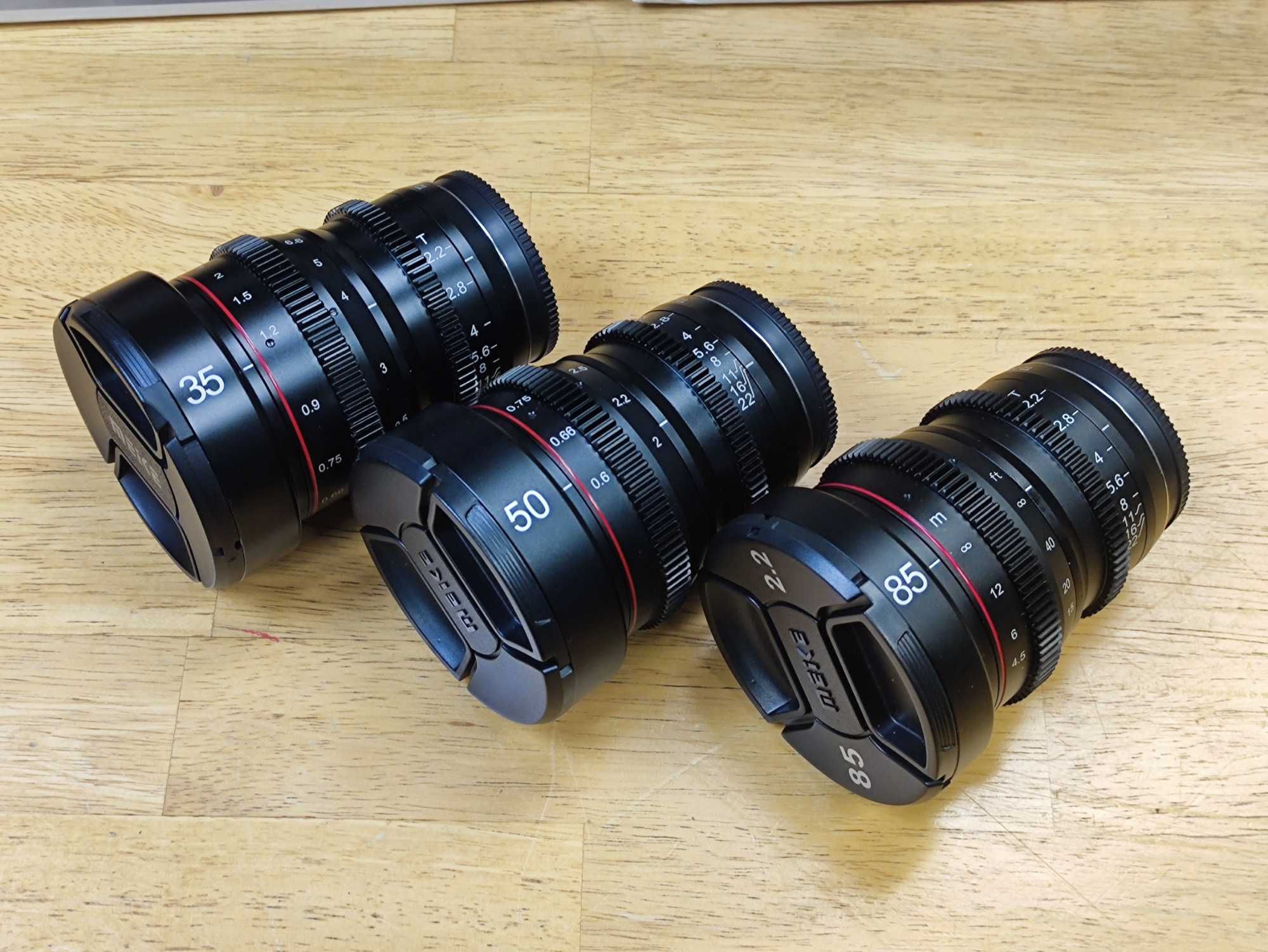 Meike 35mm, 50mm, 85mm T2.2 филмови обективи
