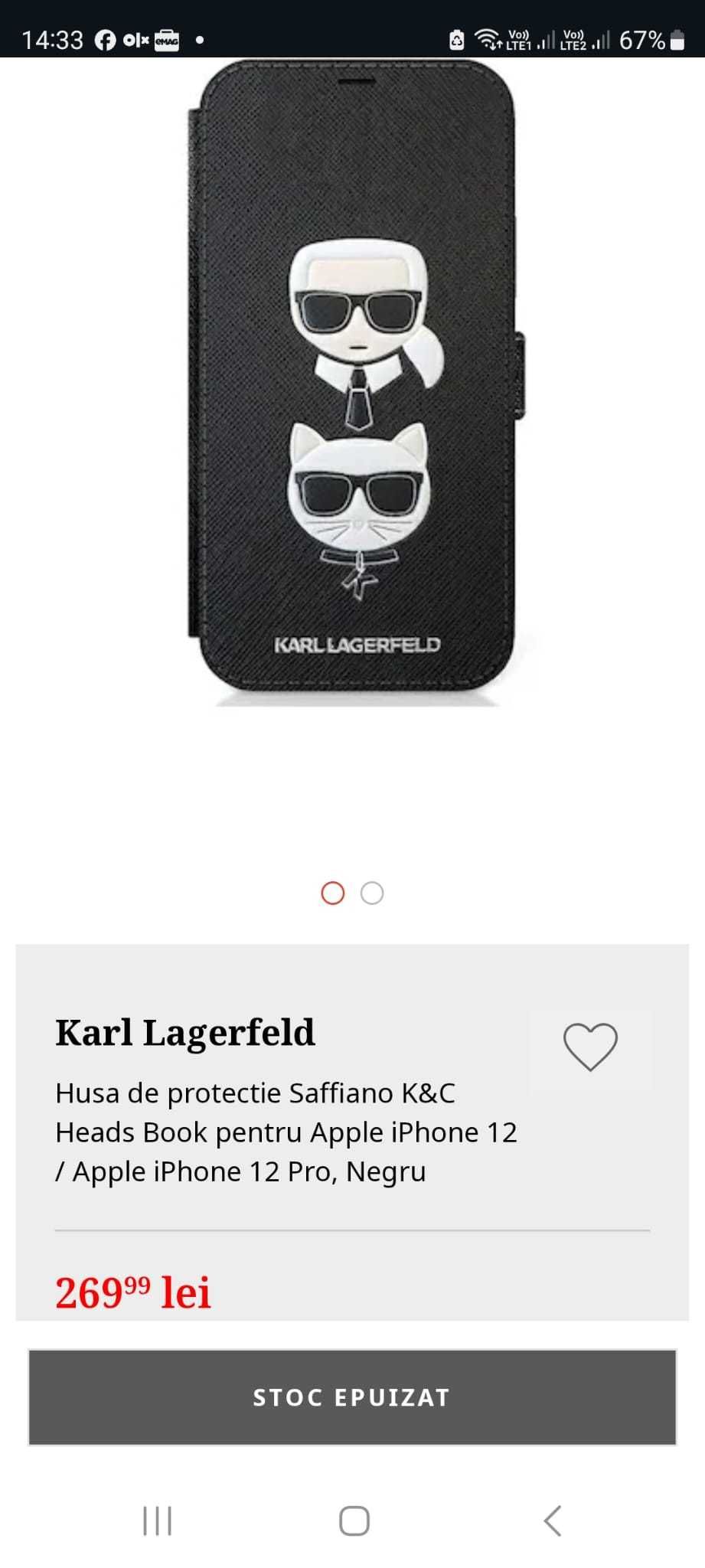 Husa Karl Lagerfeld Saffiano K&C Heads Book iPhone 12-12 Pro, 99 Lei