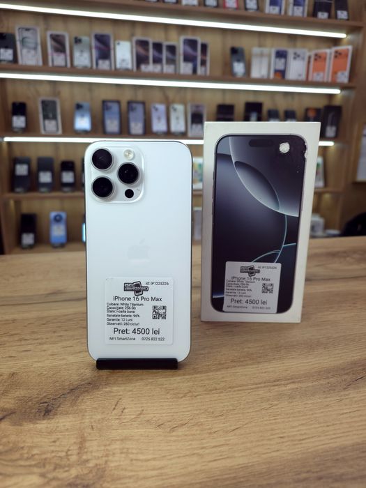 iPhone 16 Pro Max White 256Gb - Sanatate bat. 96% - Garantie 12 luni