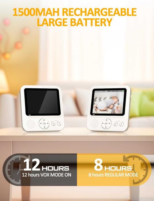 Бебефон OBVHNUA 2.8-инчов 720p с 1500 mAh батерия тип C, акумулаторна