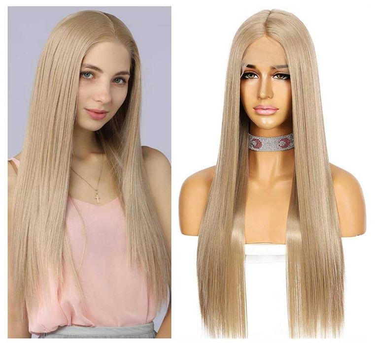 75 см тъмно руса пепелява права перука с дантела лейс фронт 13×4