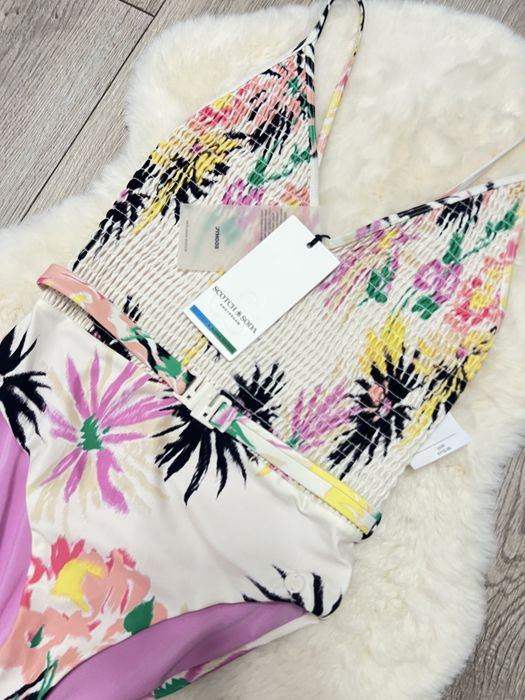 Costum de baie intreg Scotch & Soda Amsterdam alb roz de brand