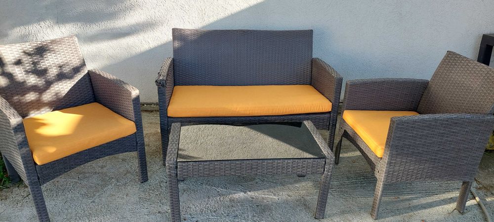 Set mobilier gradina/terasa, masa, canapea, 2 fotolii, portocaliu