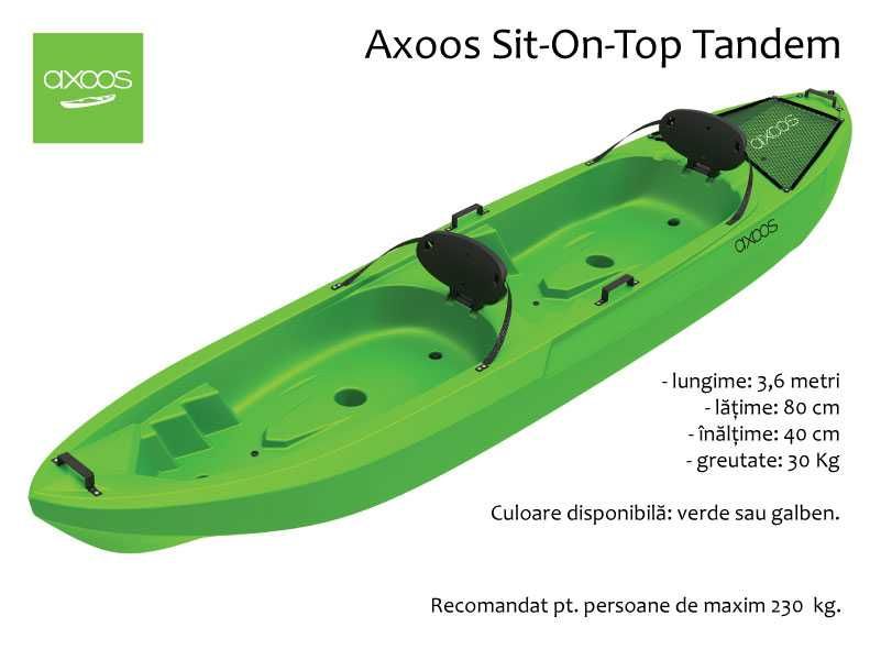 2 padele CADOU: Caiac Tandem, verde, Sit-On-Top, 3,60 metri