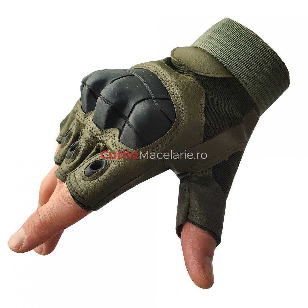 Manusi tactice militare fara degete, Olive, protectie cauciuc,  M L XL