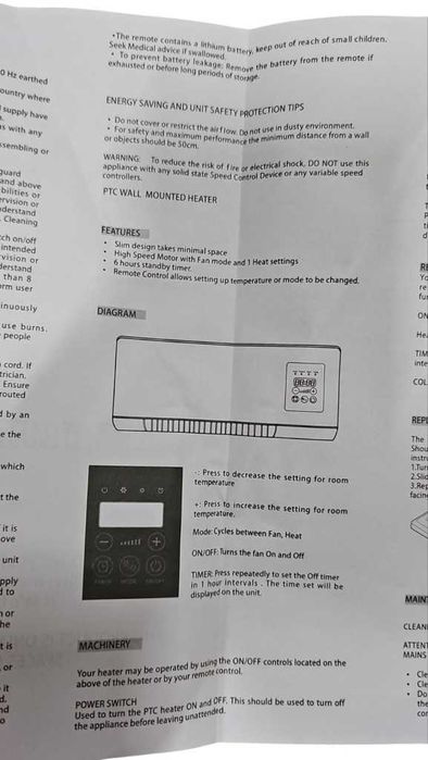 Печка за стенен монтаж,за студено и топло, LED дисплей