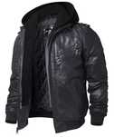 Jachetă piele naturală pentru bărbați, cu glugă detașabilă (3XL negru)
