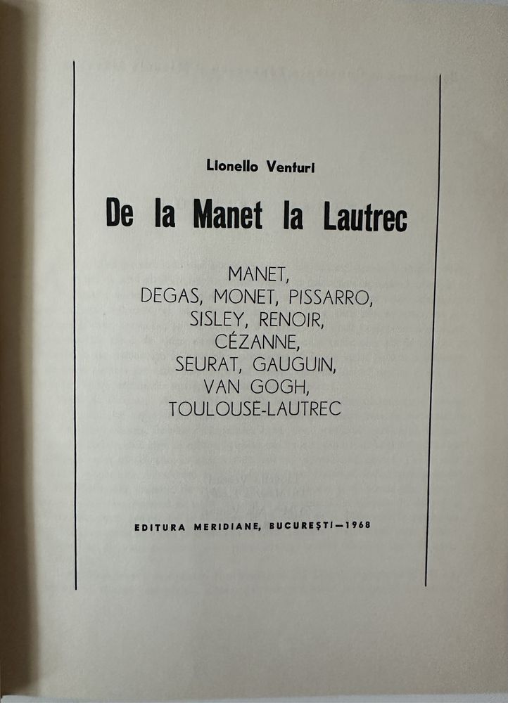 Vând 2 volume album de artă Lionello Venturi: De la manet la Lautrec