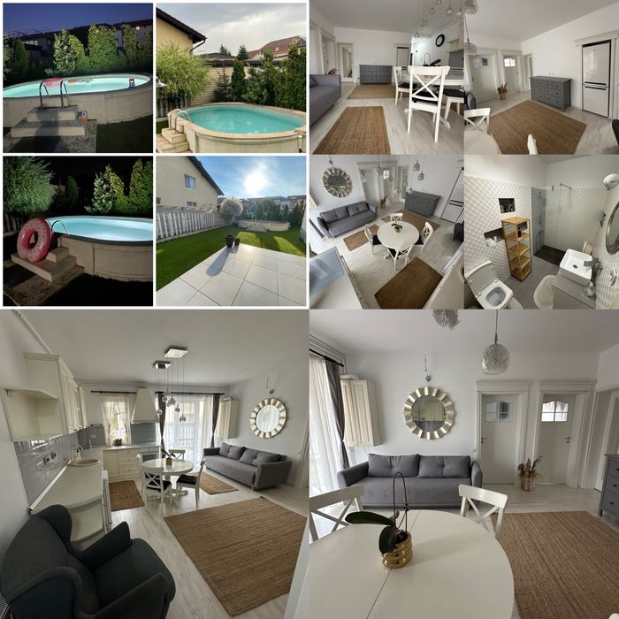 Apartament 3 camere + gradina 165 mp cu piscina + 2 parcari private