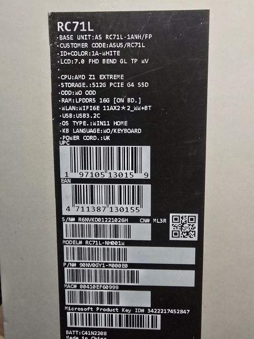 Asus ROG ALLY Z1 Extreme, 16GB LPDDR5, SSD 512GB