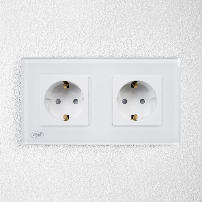 Rama dubla PNI RM202W din sticla pentru prize PNI