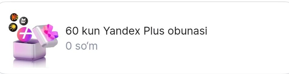 60 kunlik yandex plus obunasi.