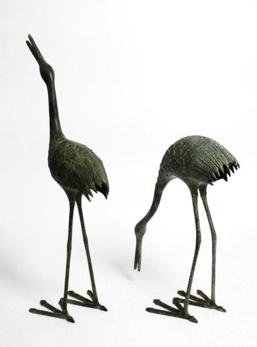 Aнтикварни фигури птици жерави бронзови тежки масивни синкава патина !
