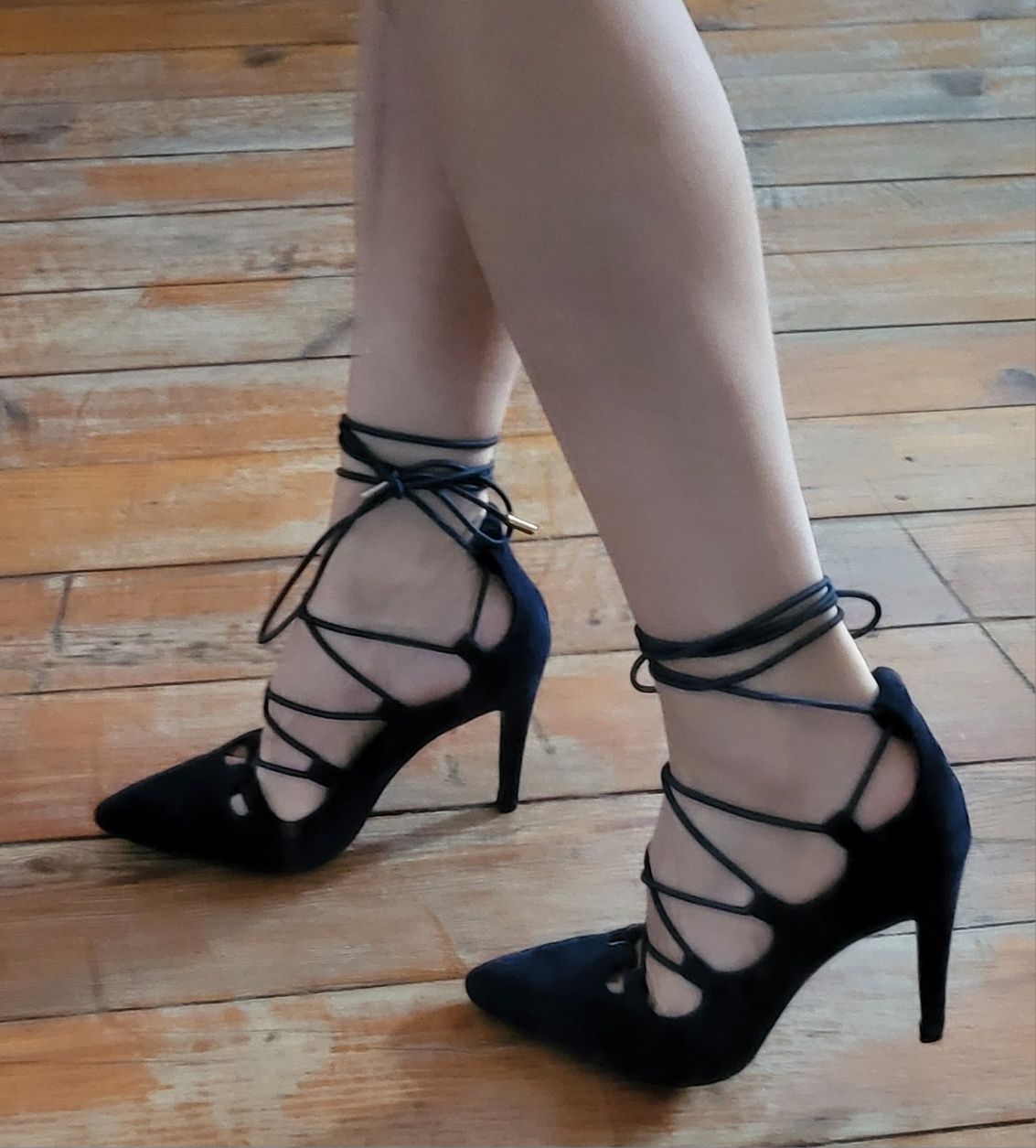 Tendenz Секси сини велурени обувки с връзки размер 37