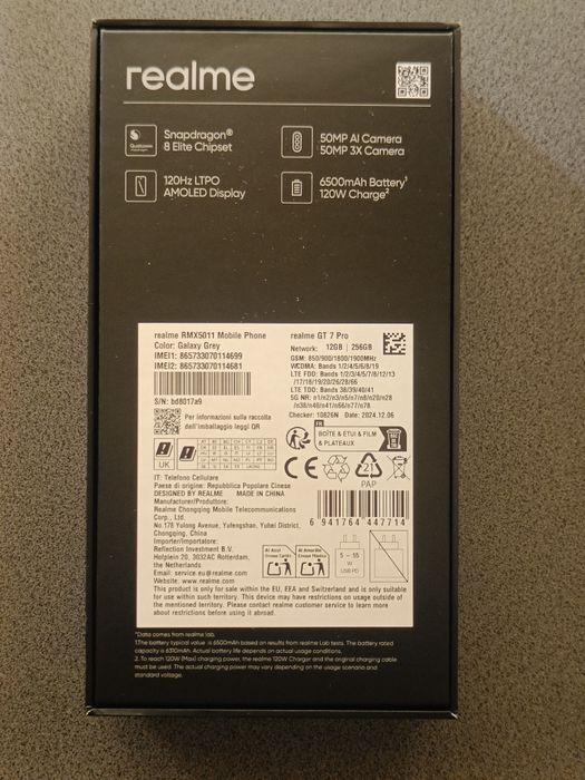 Realme GT 7 PRO gray, Snapdragon 8 Elite, 12GB RAM, 256GB storage