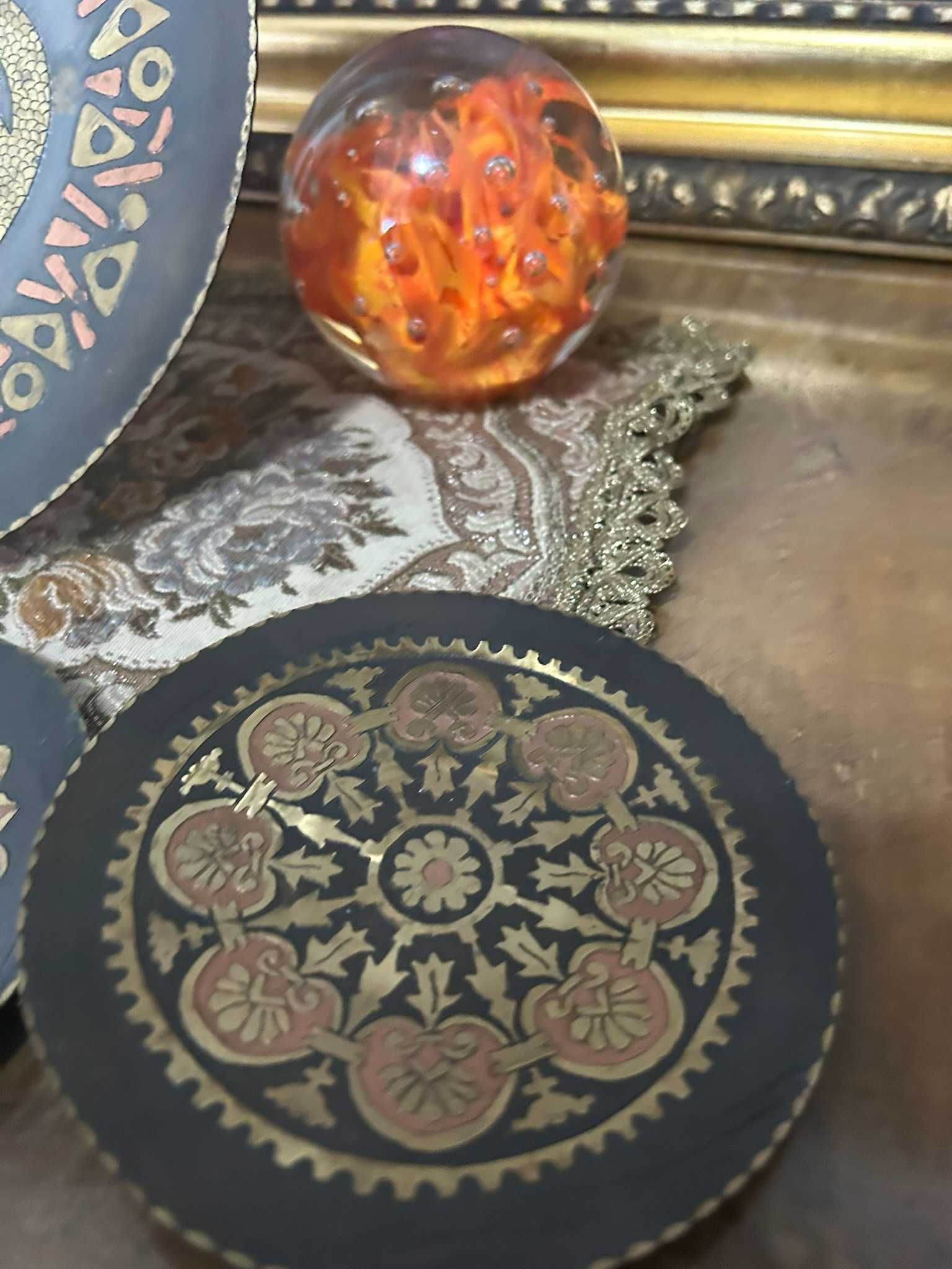 DN945 Set de 4 farfurii decorative alama/cupru superbe 788g 24 si 13 d
