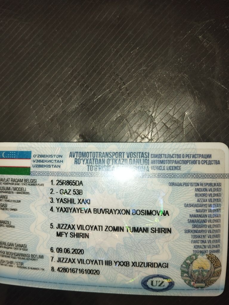 Gaz53 sotiladi dokument samosval 1991yili