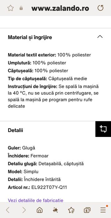 Geaca iarna lunga ELESE, mărime XS -S