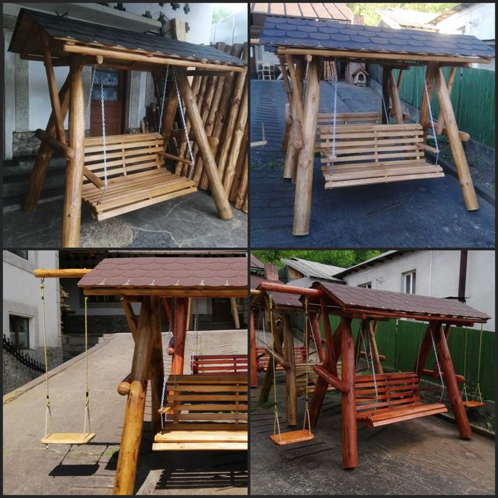 Rustice lemn masiv - Set Masa, Scaun, Banca, Fantana, Crama, Balansoar