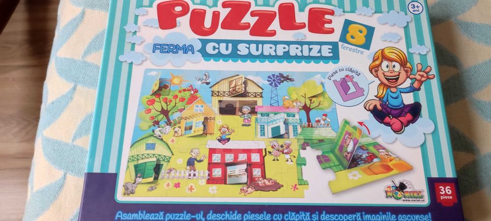 Puzzle cu ferestruici + carte Primele mele culori si forme