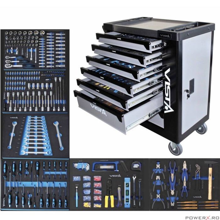 Dulap scule cu 7 sertare, echipat cu 250 elemente pentru service auto,